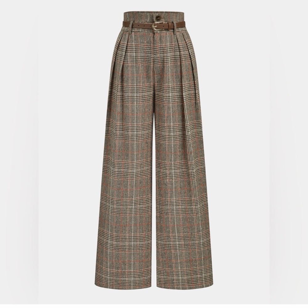 Women's Plaid Wide-Leg Pants Commense